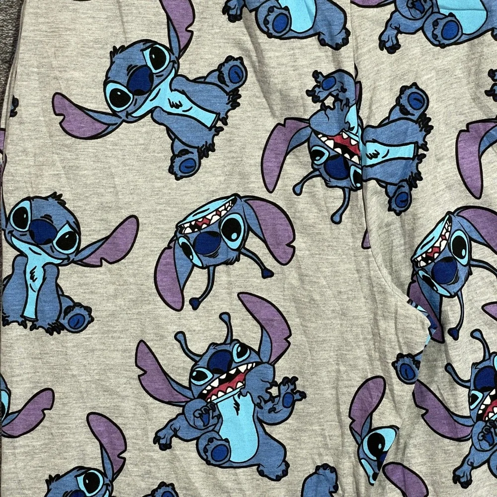 Disney Lilo & Stitch Pajama Pants Womens M Gray Character Print Lounge Pockets - Picture 6 of 9